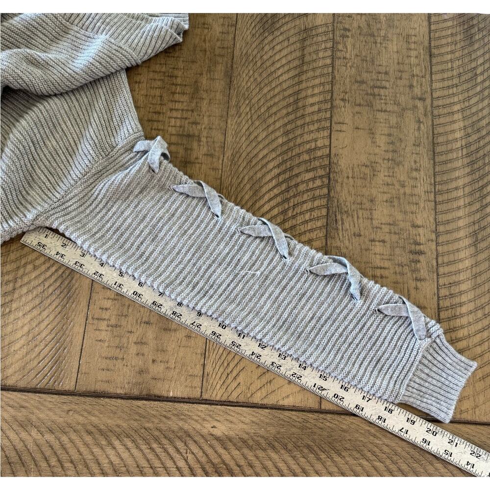 Jolt Gray Lace Up Sleeve Sweater Tunic Women’s Medium Oversized - Picture 8 of 8